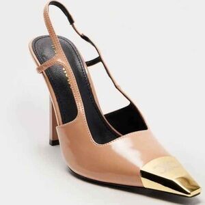 Fashionnova Tan and Gold Slingback Heels